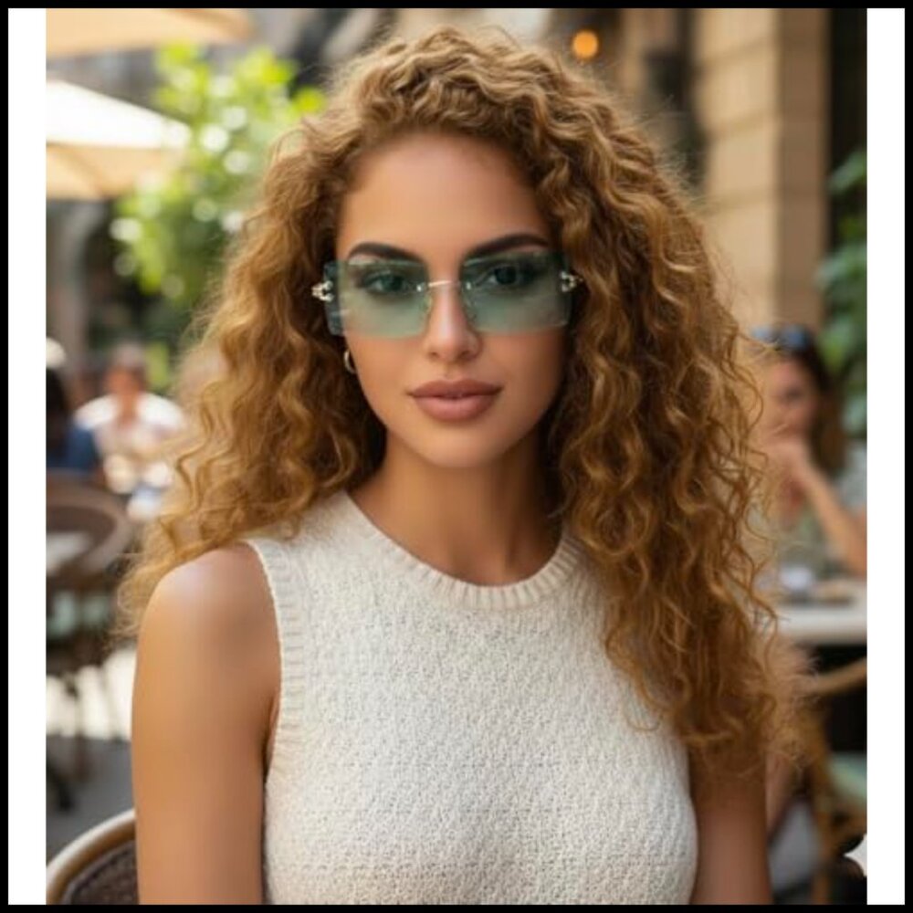 Rectangular Rimless Sunglasses Retro Y2K Trendy G… - image 3